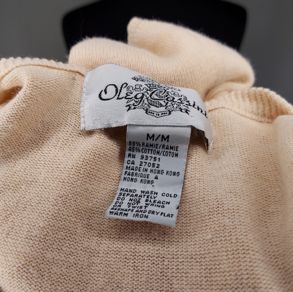 Oleg Cassini Sweater Embroidered Short Sleeve Medium Knit Pastel Floral Crew VTG - Picture 7 of 8